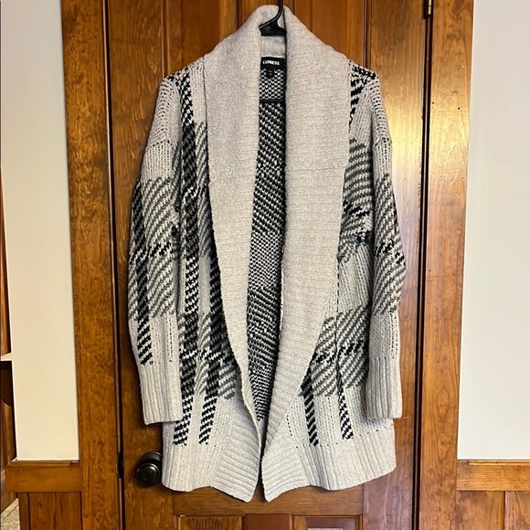 Express Gray and Black Geometric Cardigan Sweater - Picture 1 of 8
